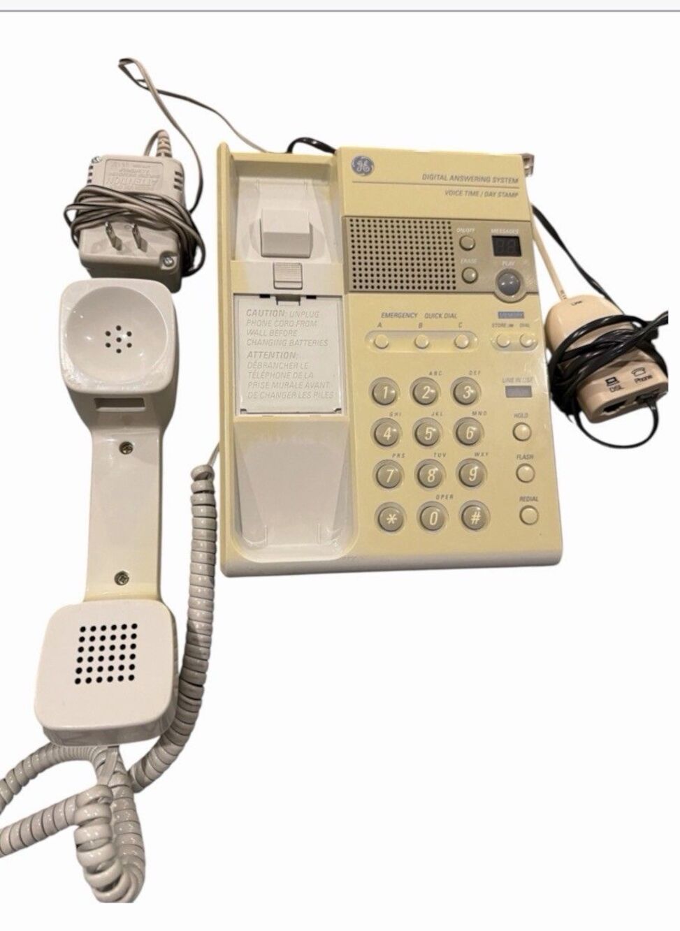 GE 2-Line Corded Telephone 2-9831-B Beige Wall Mountable Phone Answering Machine